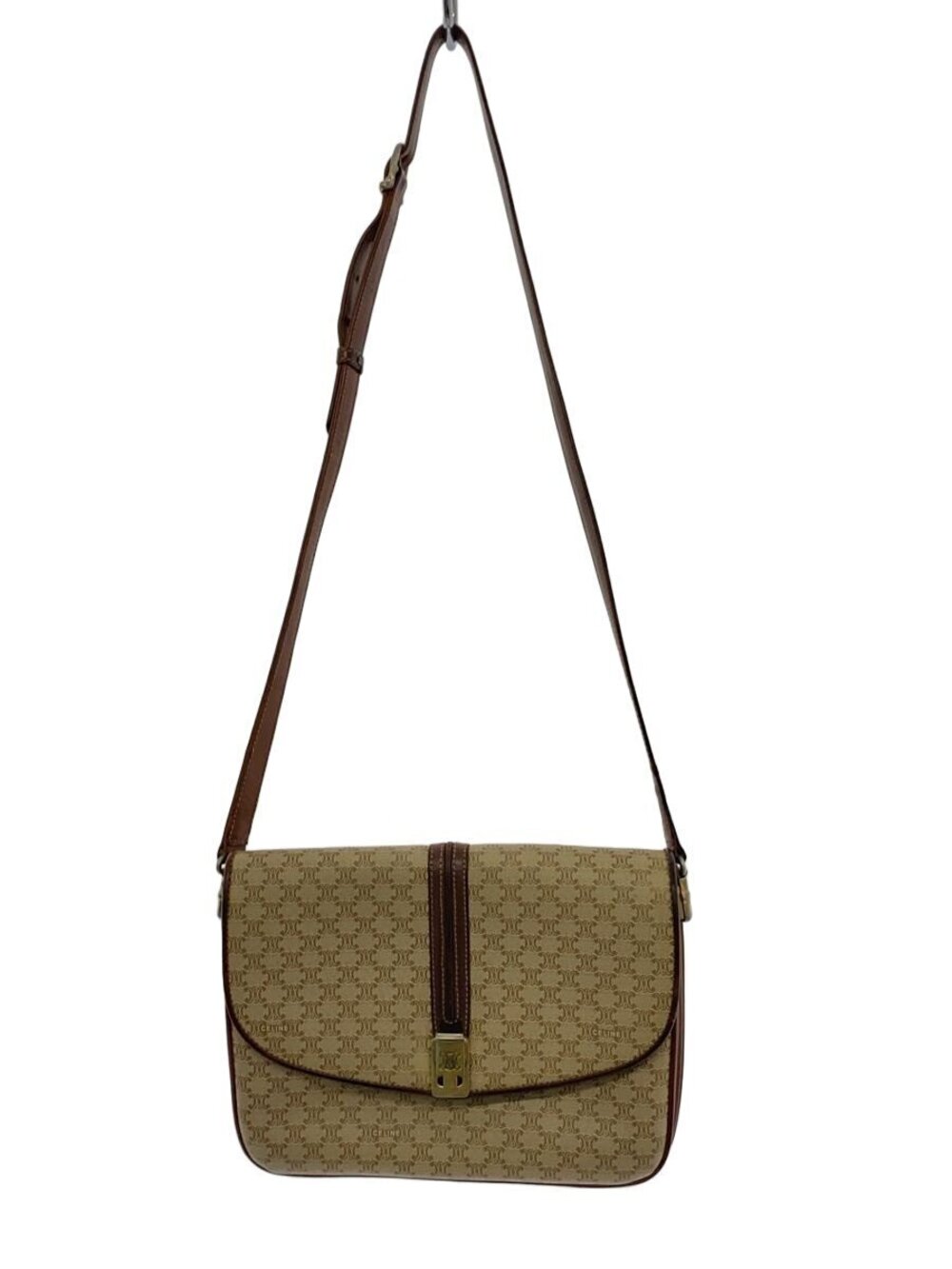 Celine Macadam Shoulder Bag Leather Brown All over